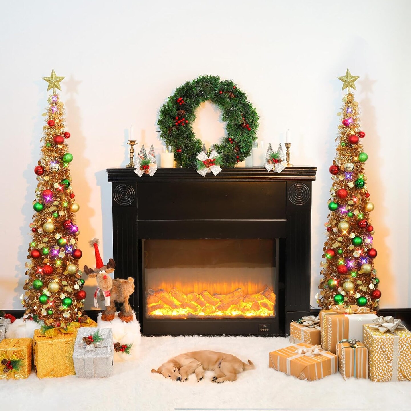 Pop Up Christmas Tree with Lights & 30 Balls(Champagne)13.38"D x 11.81"W x 2.75"H