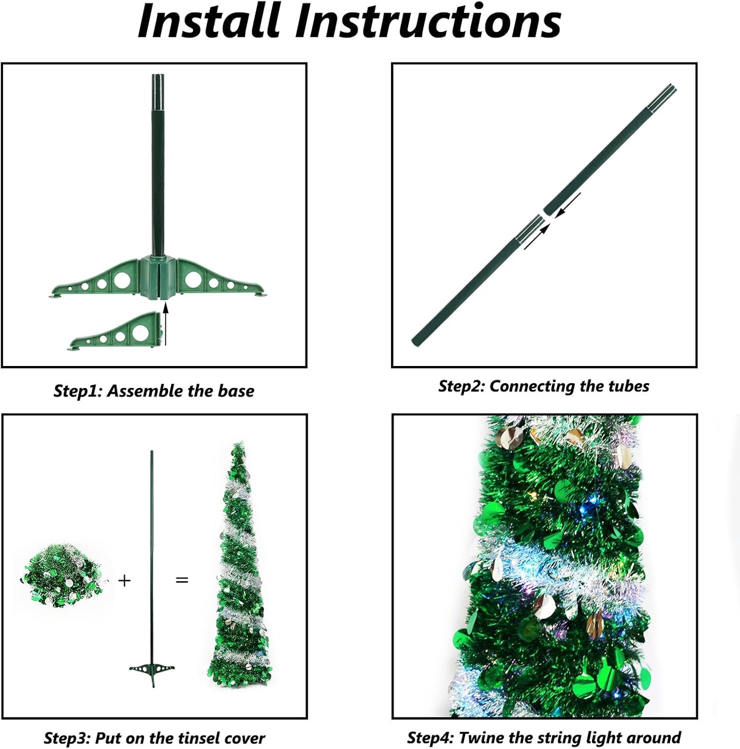 5FT Artificial Christmas Pop Up Tree Christmas Tinsel Pencil Tree(Green)13"D x 13"W x 60"H