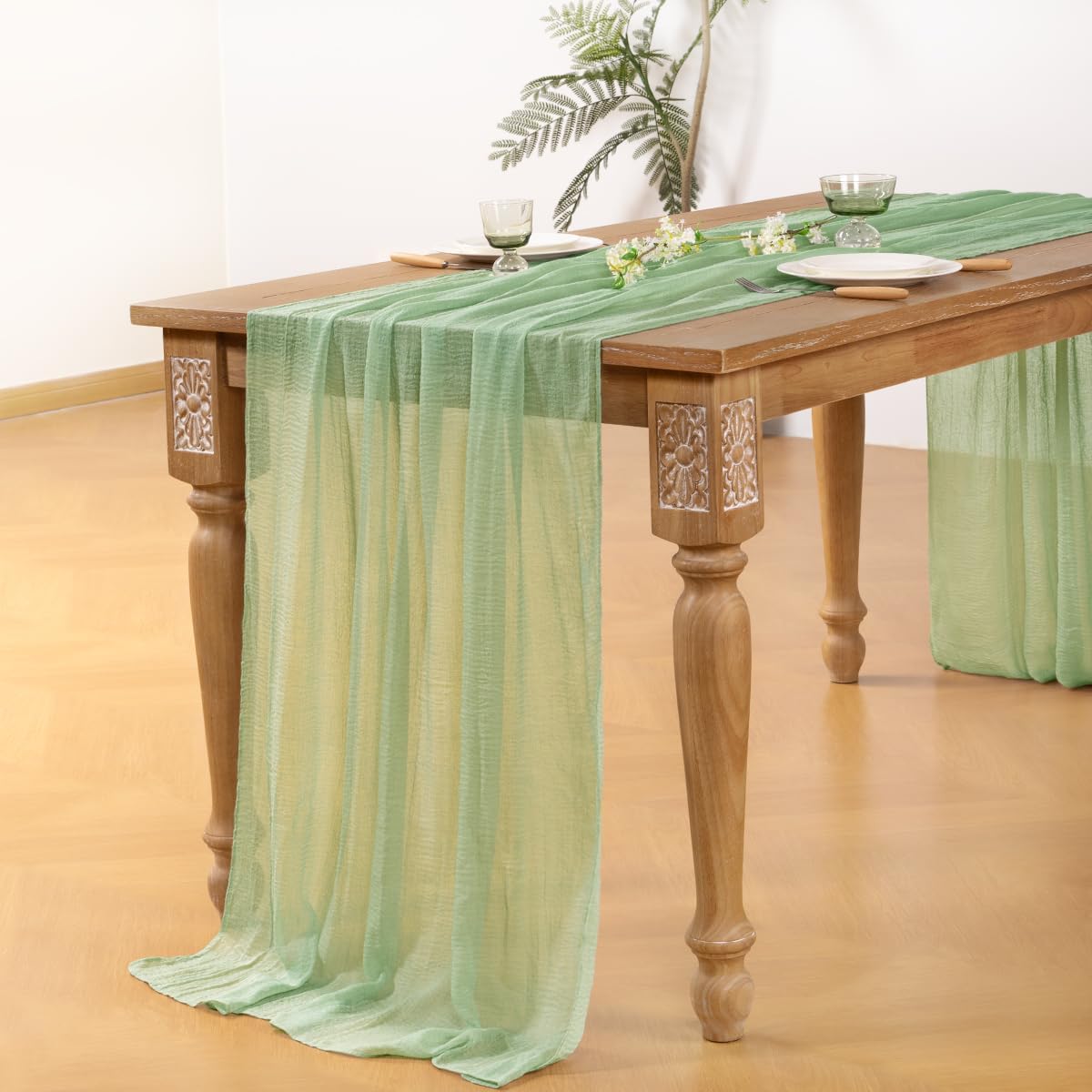 Sage Green Cheesecloth Table Runner Fall Thanksgiving Table Runner 120 inches