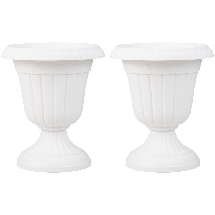 18 inch Tall Vintage Planters Set of 2 with Pedestal Base and Pre-marked Drain Hole-White