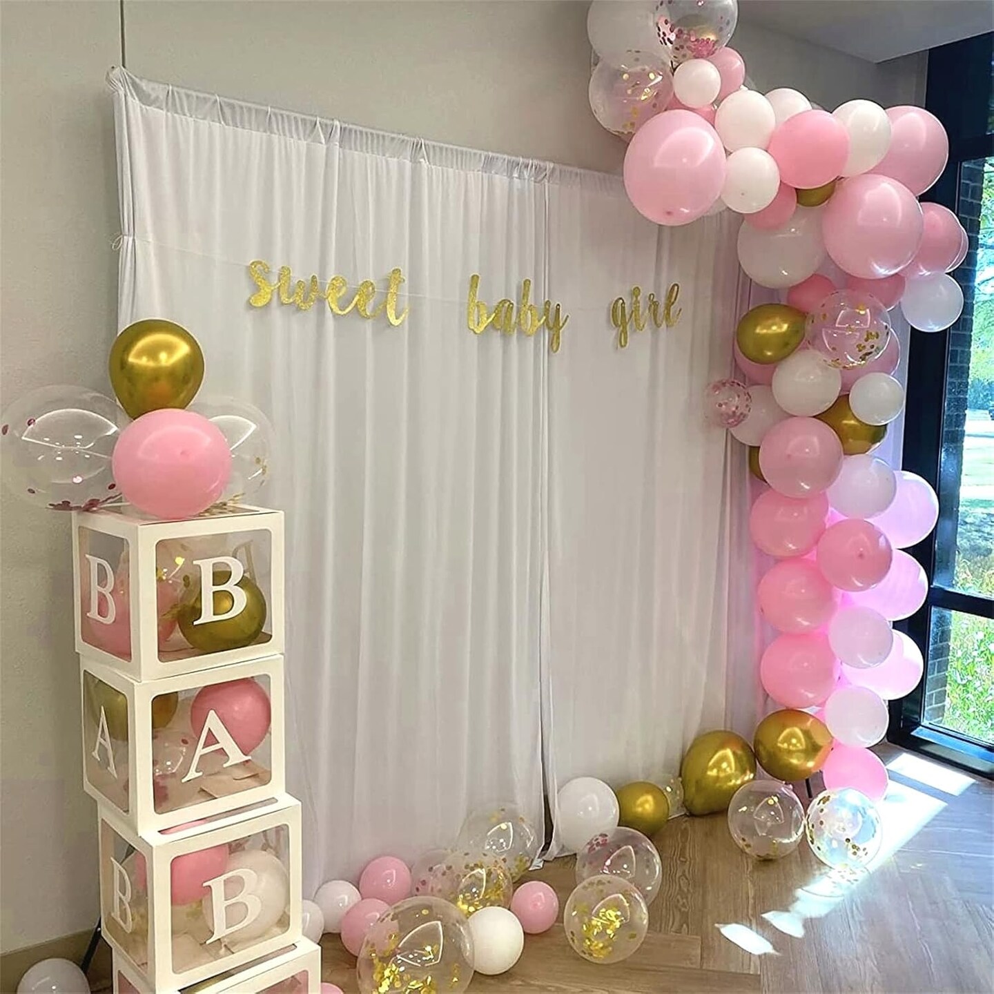 2 Inch Pastel Pink Pearl White Metallic Chrome Gold Confetti Latex Balloons(Pink White Gold)