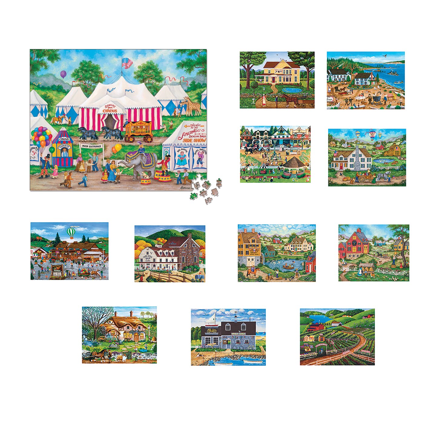 Collections Etc Folk Art Collection Jigsaw Puzzles - Set of 12
