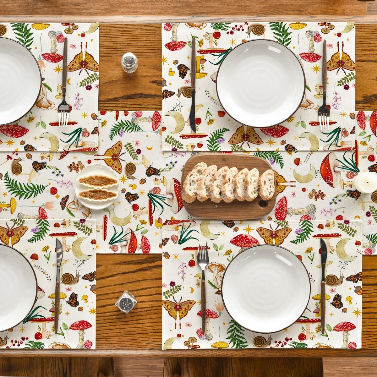 Beige Modern Mushroom Placemats Set of 4(Beige/Red)