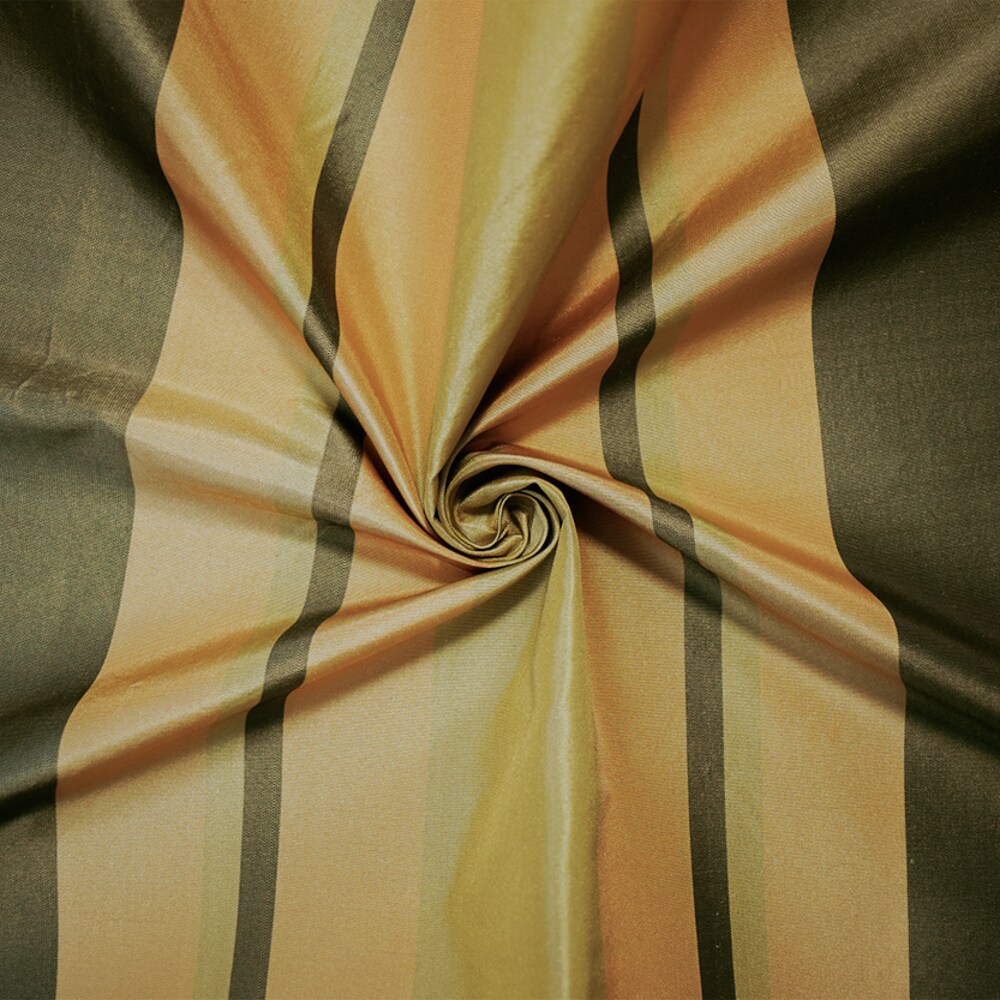 Yellow-Green-Multi Silk Iridescent Striped Taffeta Woven Fabric By the Yard