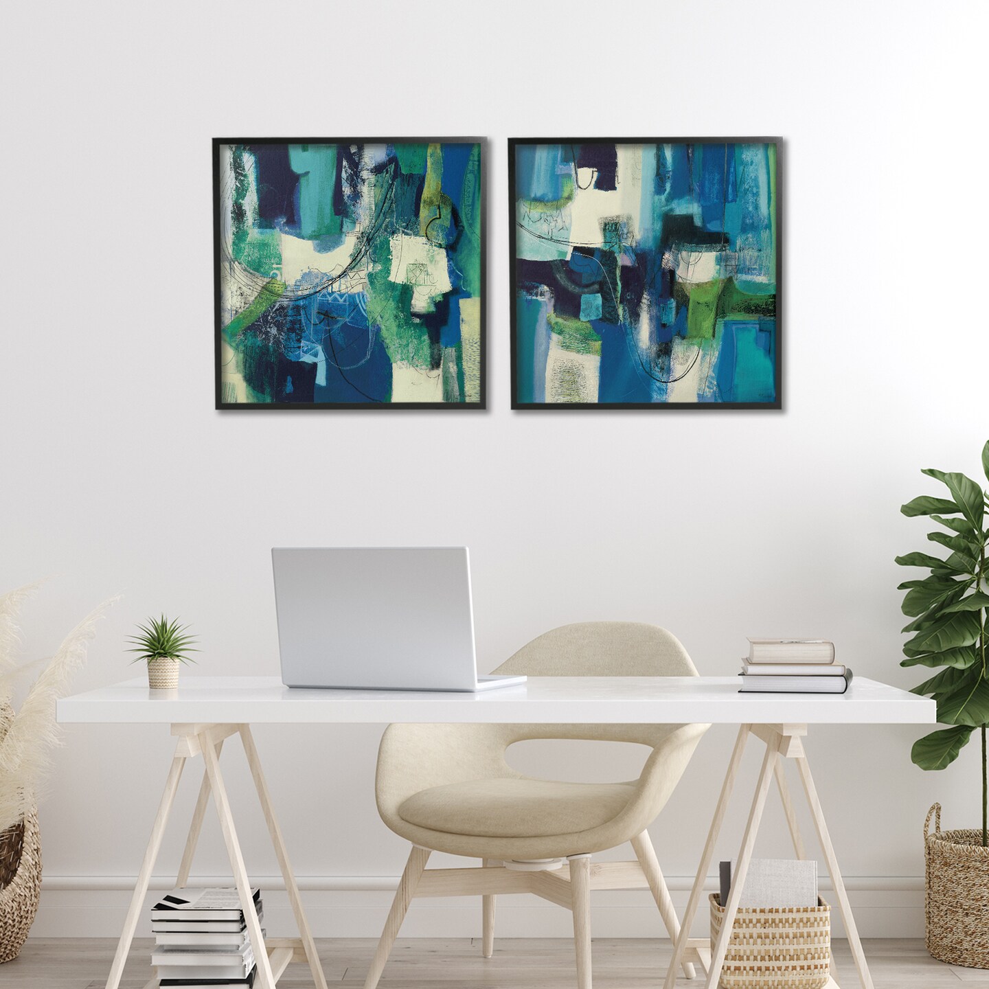 Stupell Industries Blue & Green Abstracts 2pc Framed Giclee Set, design by Maurizio Piovan