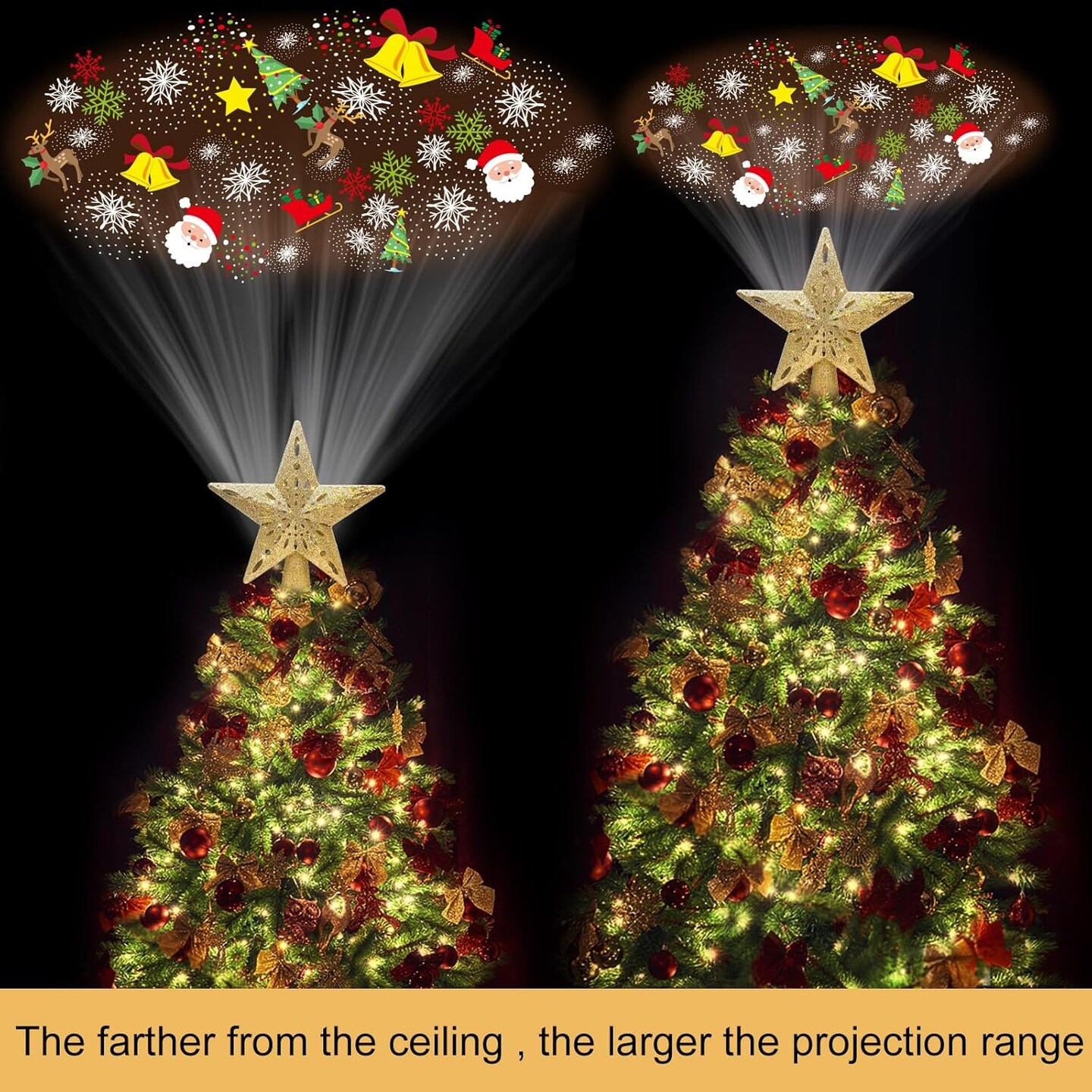 Christmas Tree Topper Star Lighted with 6 Projection Modes( Gold)