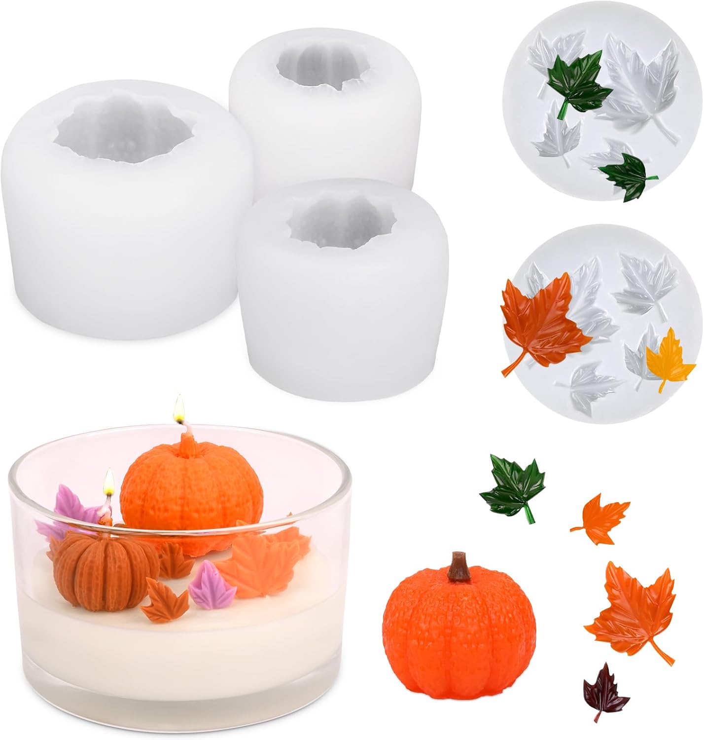 5 Pack Pumpkin Candle Molds, 3D Pumpkin Silicone Mold(Multicolor)