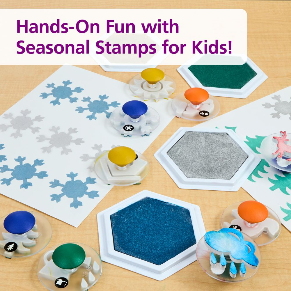 Colorations Easy Knob Grip Stamper Seasons, Fall, Winter, Summer, Spring , 14 Stamps, 2 inches x 3 inches, Storytelling, Card Making, Decorating, Educational, Learning, Holiday, Gift