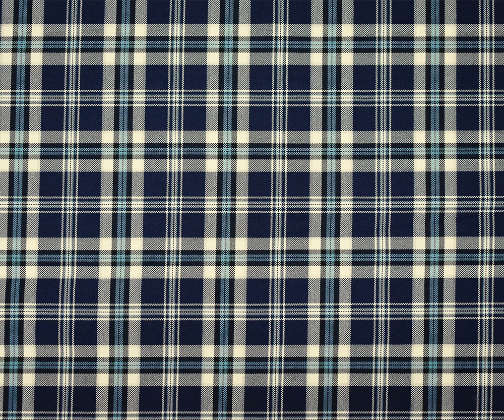 Blue-Ivory-Multi Polyester Plaid Woven Shirting Fabric By the Yard