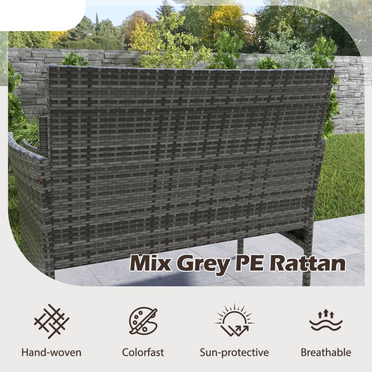 4-Piece Mix Grey Rattan Patio Furniture Set with Loveseat Chairs and Tempered Glass Table