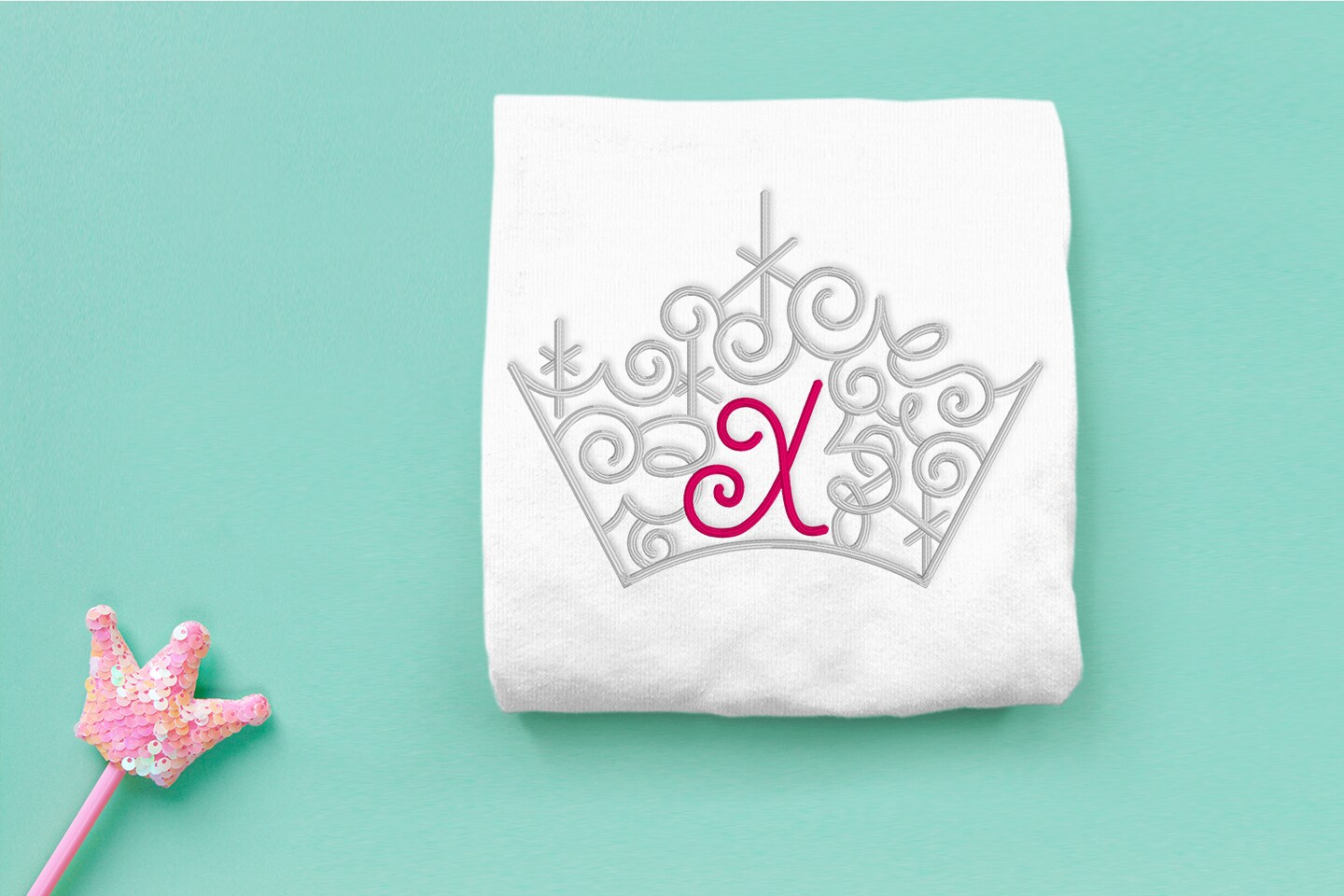 MACHINE EMBROIDERY FILE - Ornate Magical Tiara with Letter X