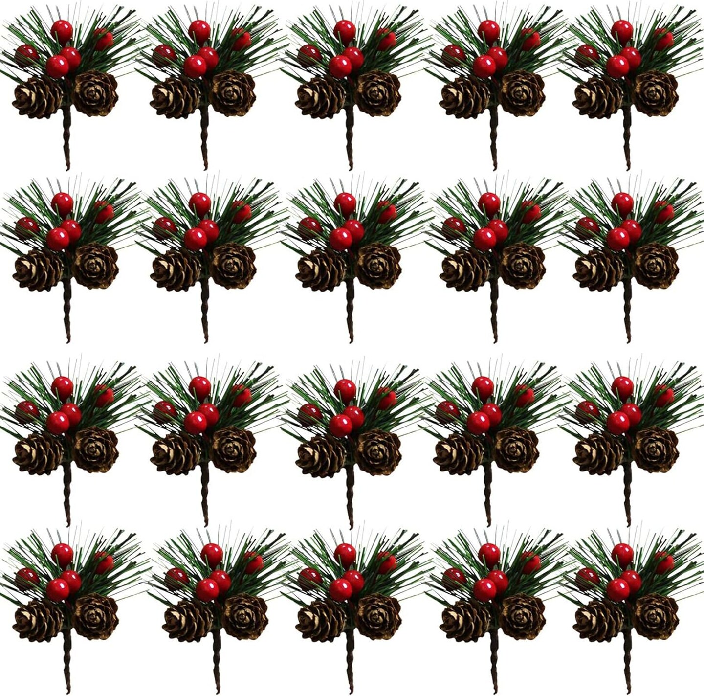 20PCS Artificial Pine Picks Christmas (Red)