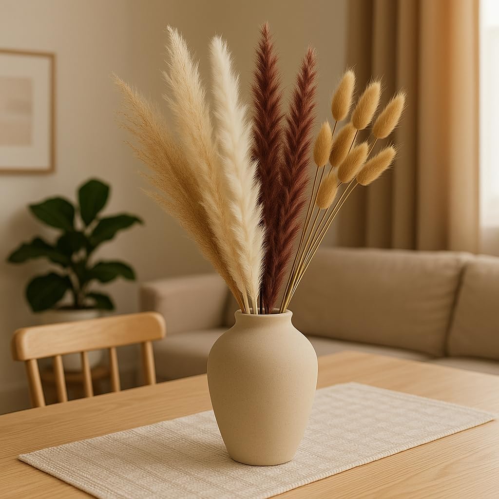 105PCS Natural Boho Wedding Flowers with Bunny Tails &#x26; Reed Grass(Natural,white,brown,beige)