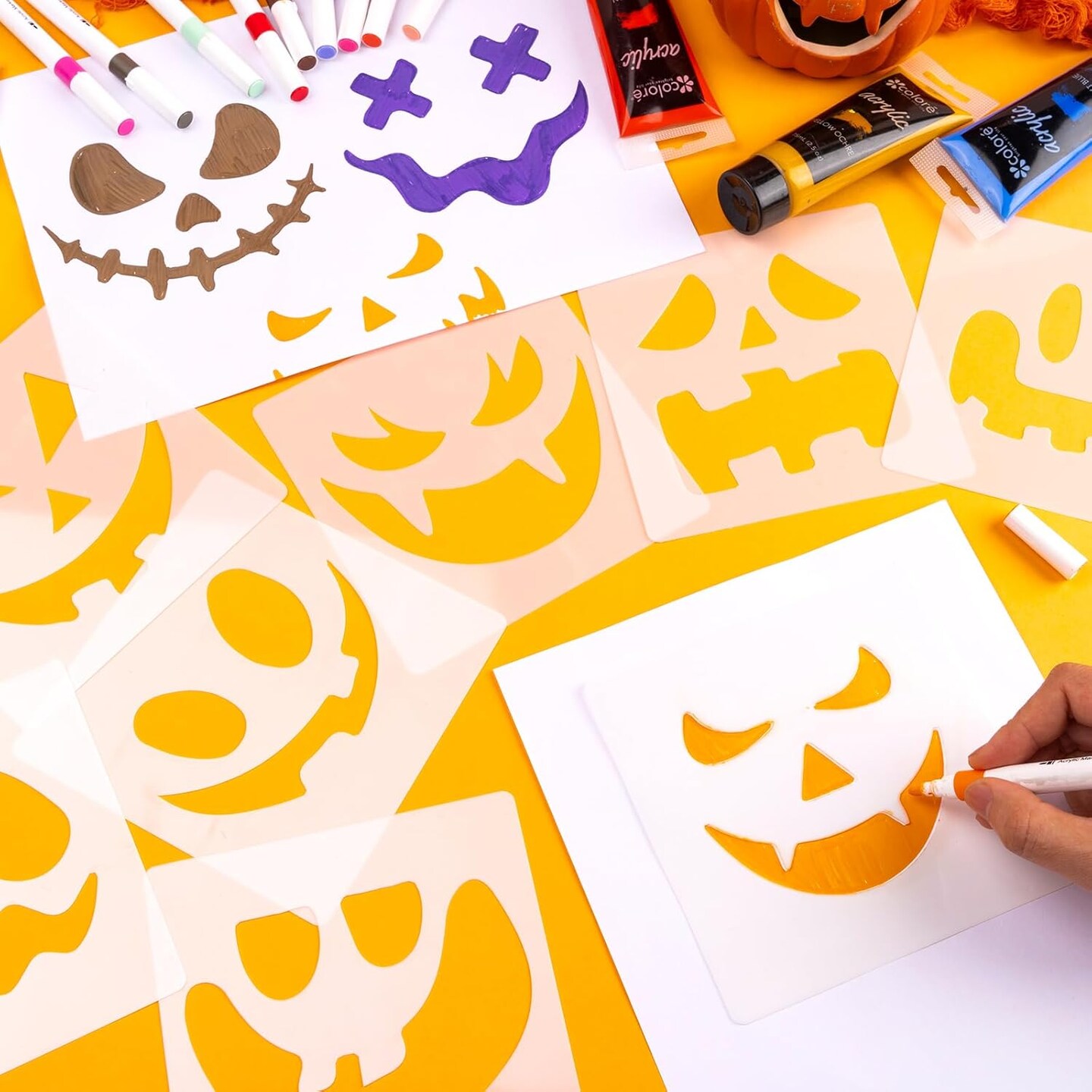 40Pcs Halloween Stencils for Painting Pumpkins 6 Inch Reusable Plastic(Halloween)