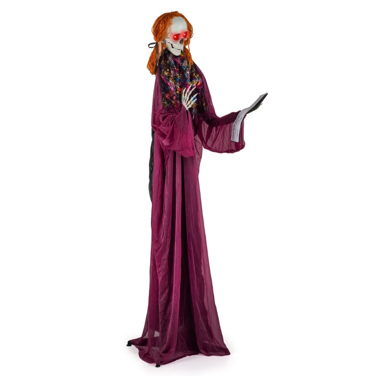 Life-Size 6ft Purple Halloween Animated Girl Prop with Moving Arms Sound and Flashing Eyes