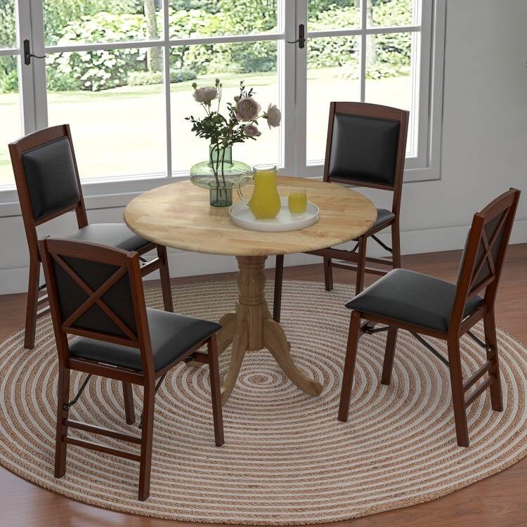 Compact 40-Inch Round Rubber Wood Table for Rustic Kitchen and Dining Room or Families