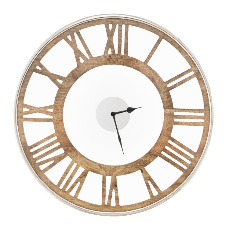 Natural Wood Wall Clock Roman Numerals Silent Quartz Glass | Michaels