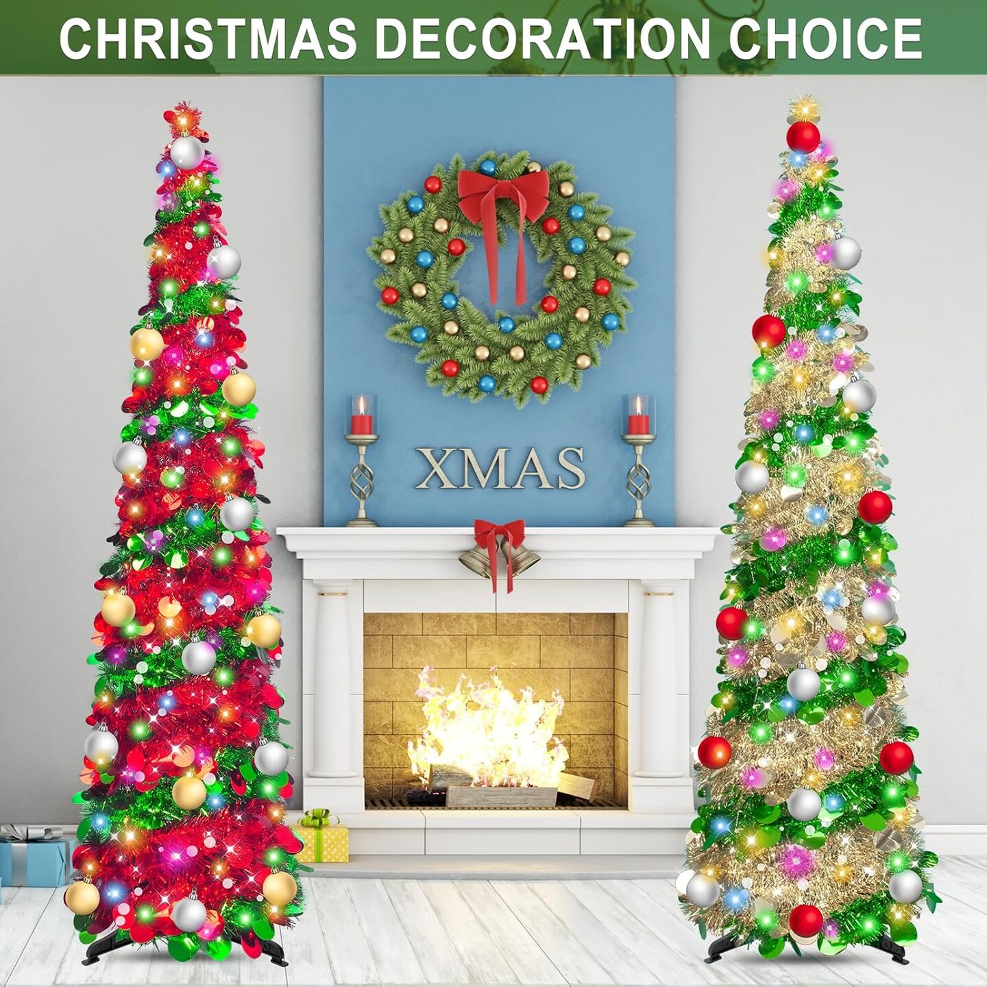 5 Ft Tinsel Artificial Christmas Tree( Gold Green)16"D x 16"W x 60"H