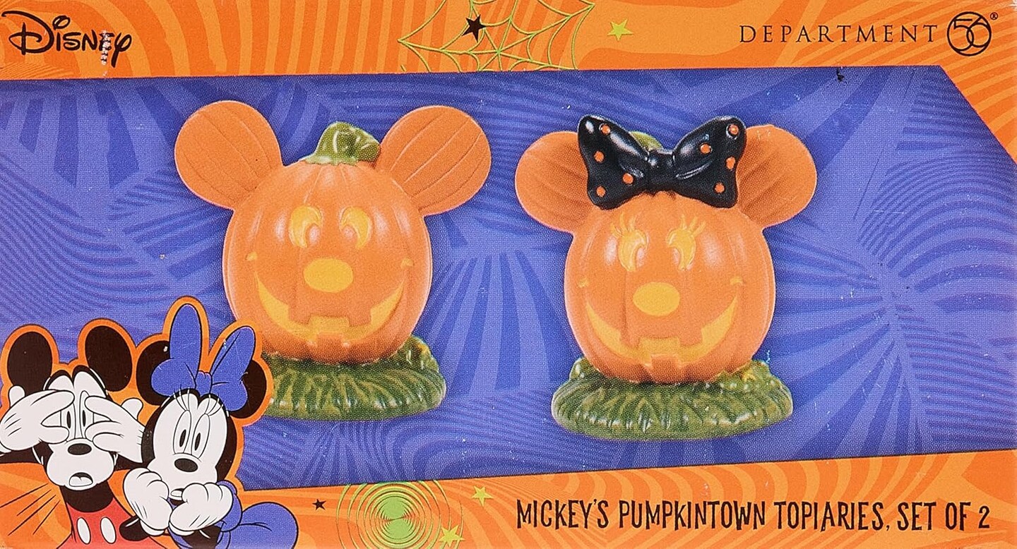 Disney Village Halloween Accessories Pumpkintown Mickey and Minnie Mouse Topiaires Figurine (Multicolor)