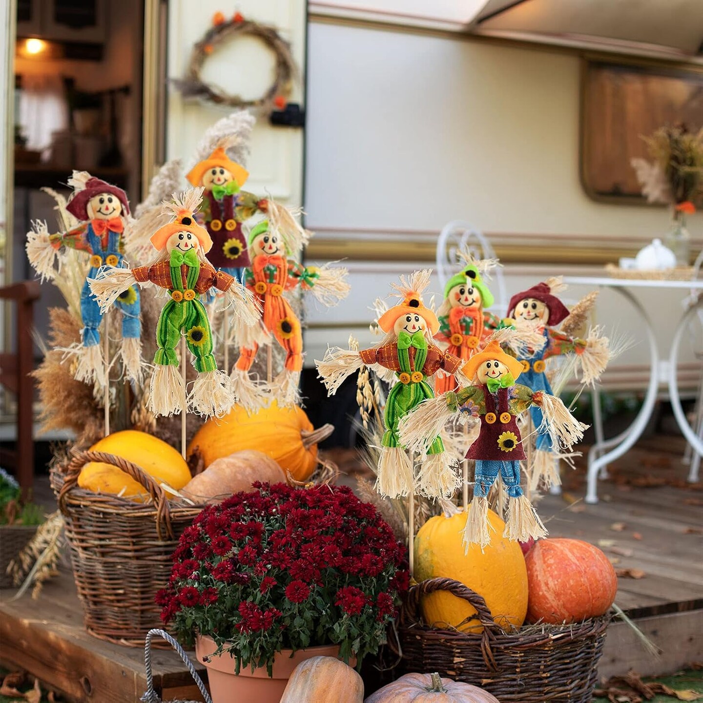Outdoor, Fall Harvest, Standing Scarecrow for Garden, Home, School, Yard, Porch(6)