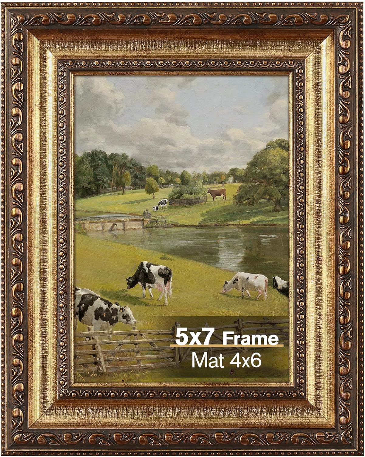 5x7 Gold Picture Frame, Ornate Vintage Picture Frames for Wall or Tabletop Display(golden)5"L x 7"W