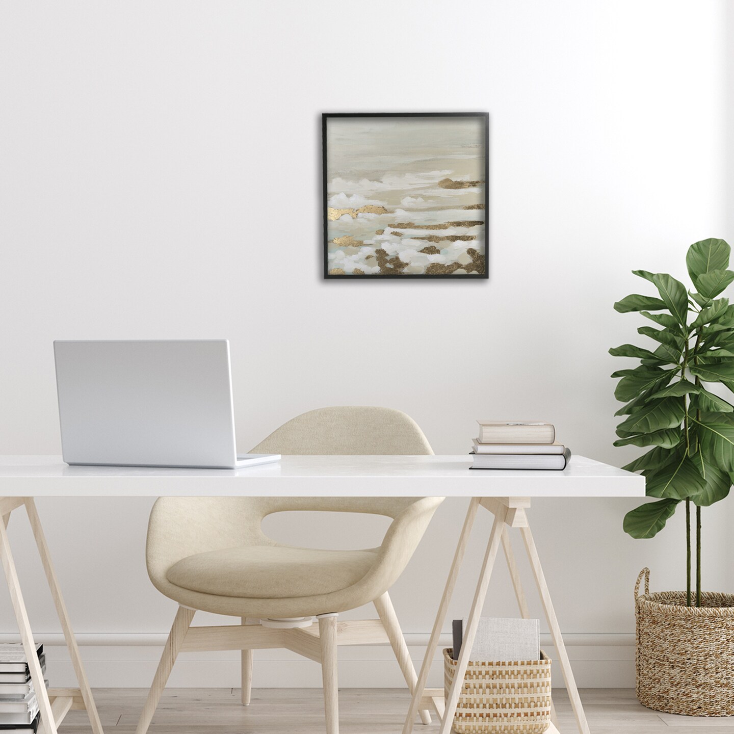 Stupell Industries Gilded Surf Abstract Waves Framed Giclee, design by June Erica Vess