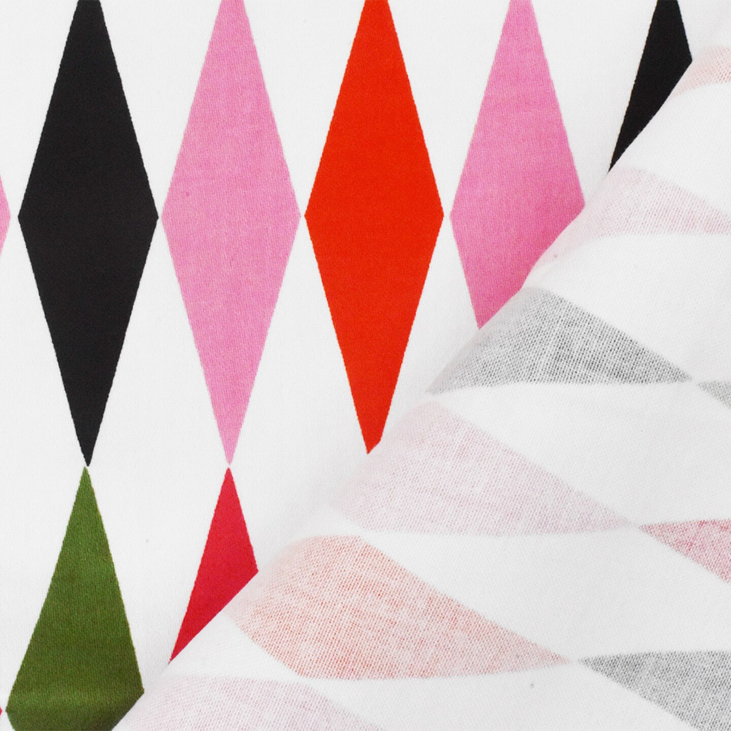 White-Red-Multi Diamond Printed Stretch Cotton Twill Sateen Woven Fabric By the Yard