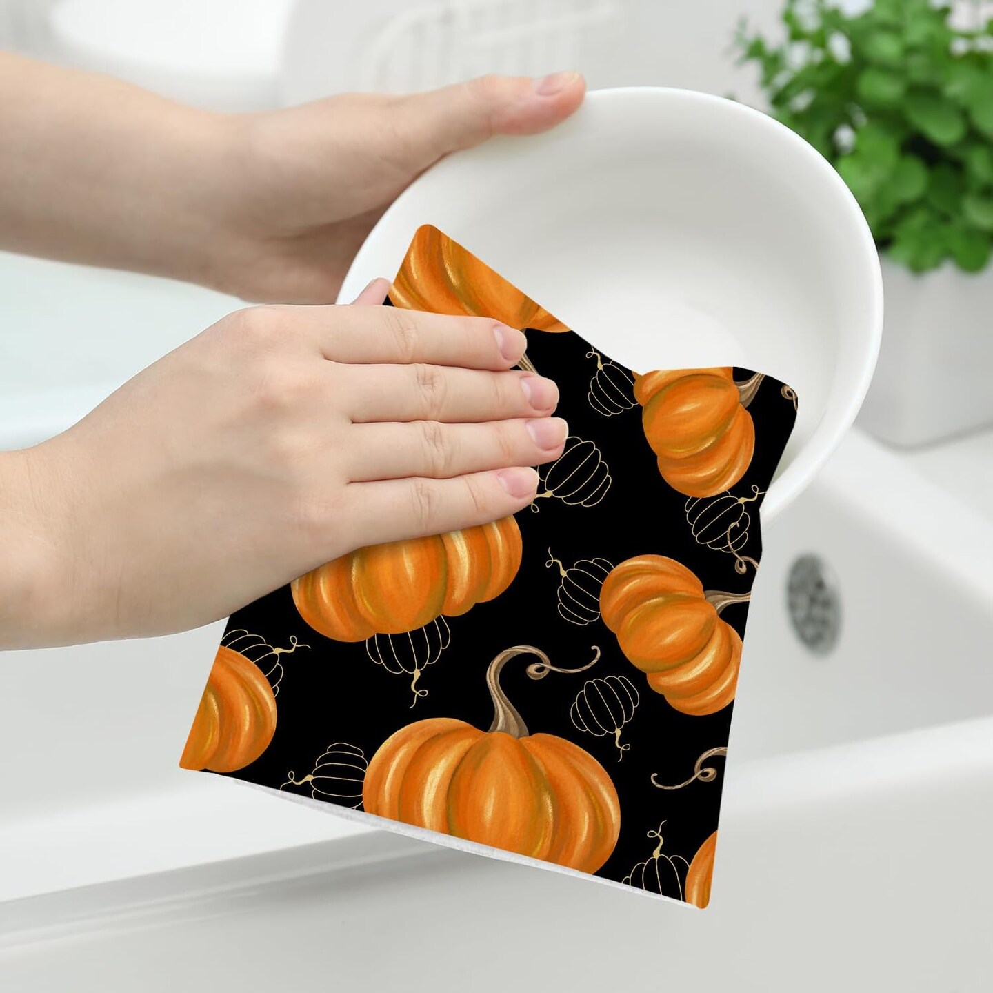 Fall Thanksgiving Pumpkin Kitchen Dish Towels Set of 2