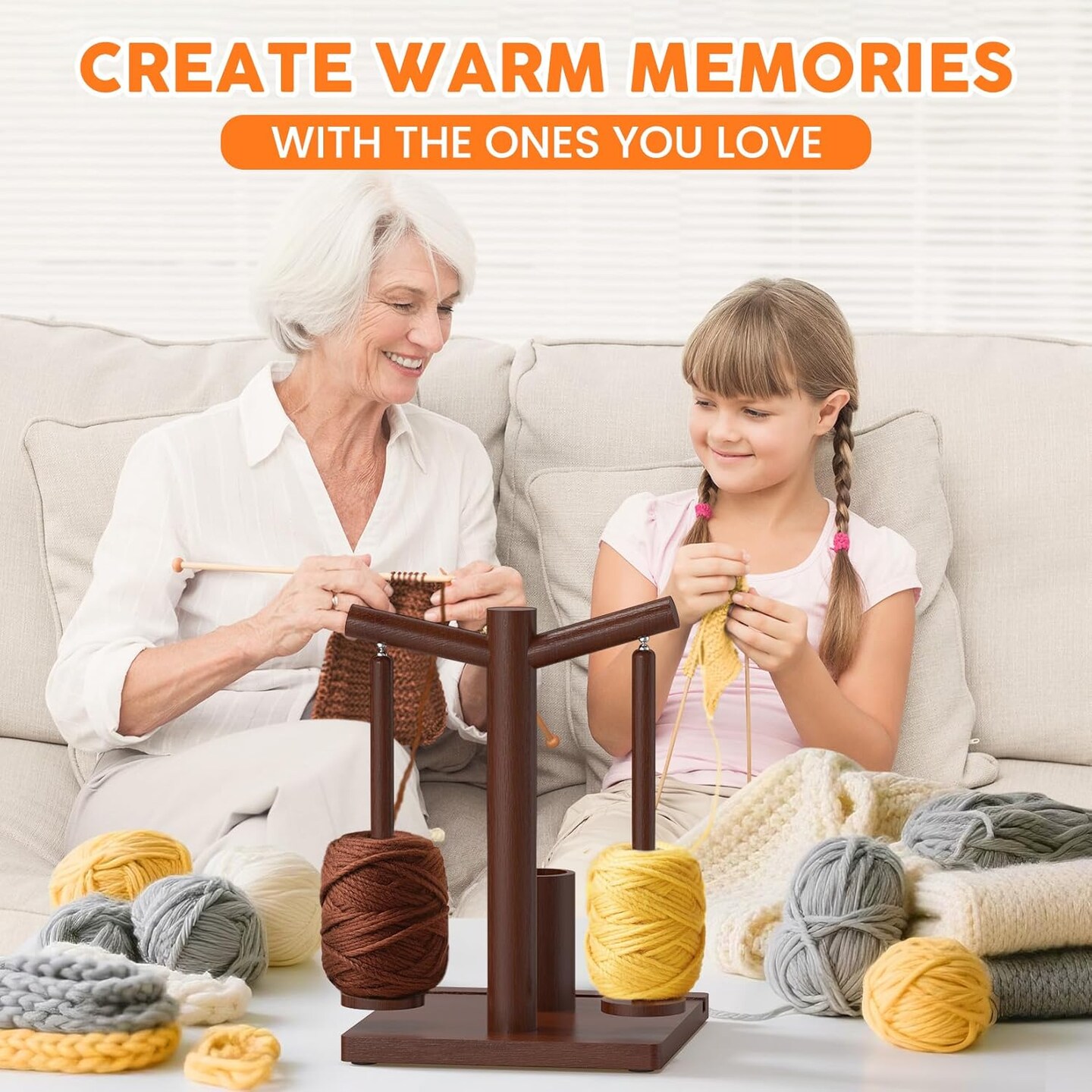 Upgraded Magnetic Rotating Yarn Spinner with 2 Spindles,Wooden Yarn Holder