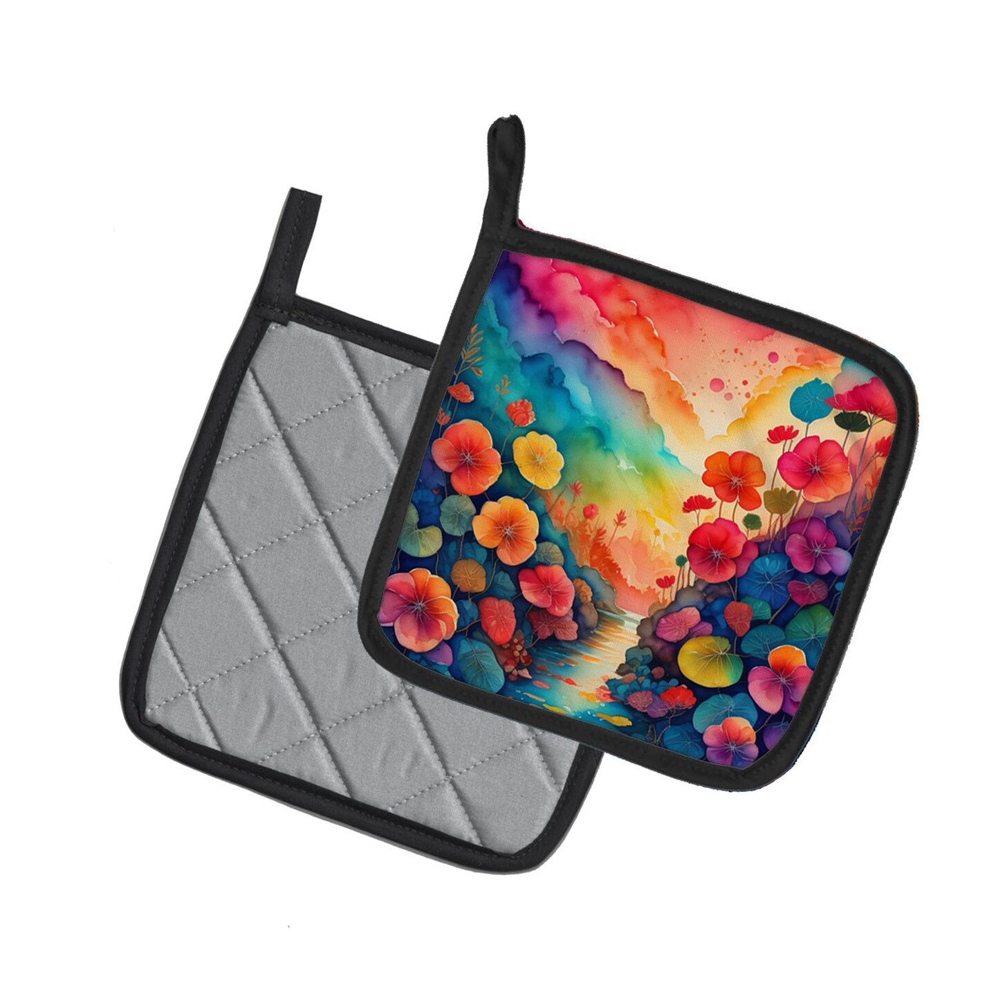 Edge Collections - 7.5" x 7.5" - Multicolor - Begonias Pot Holders Heat Resistant Oven Hot Pads - 1 Pair
