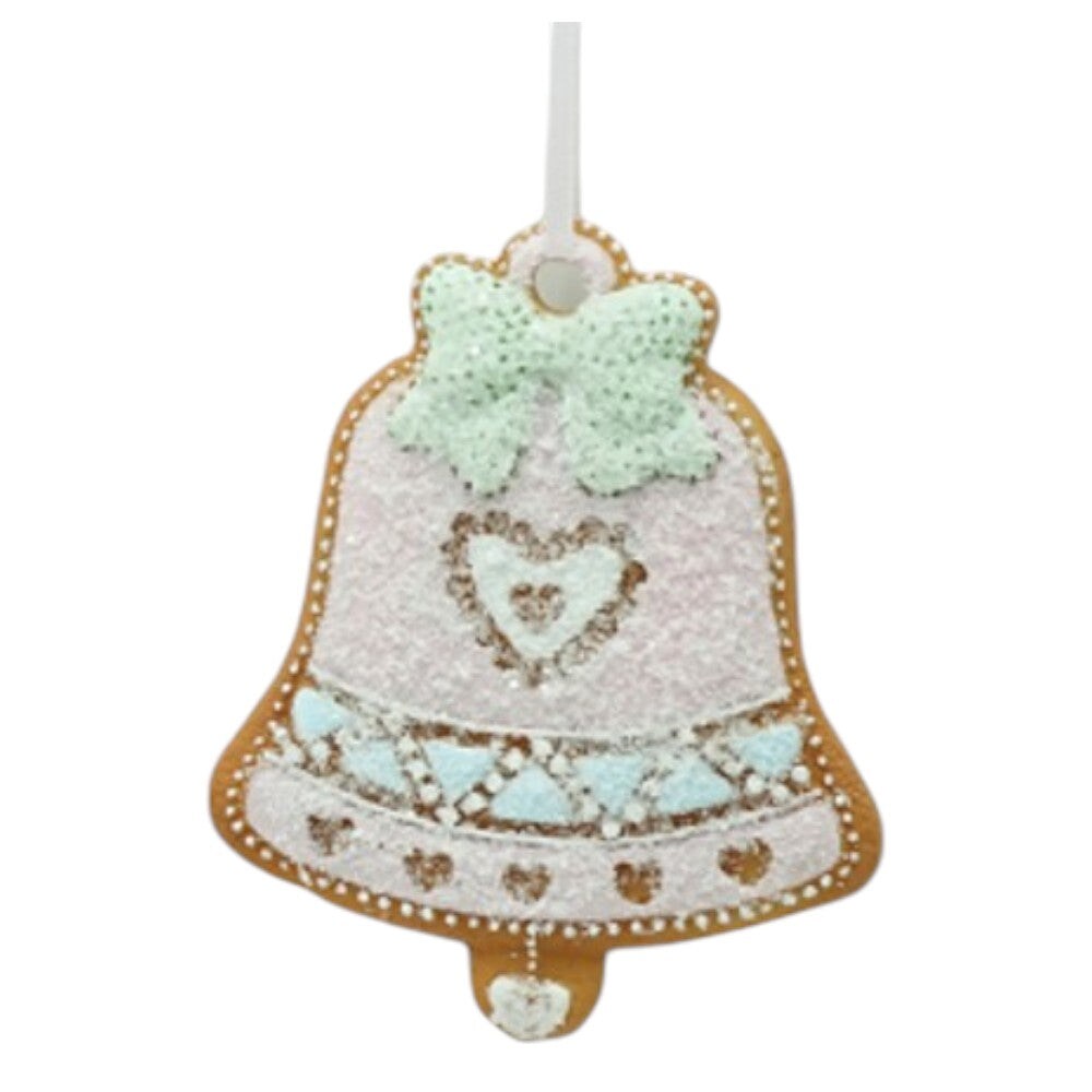4" Pastel Gingerbread Bell Ornament – Icing & Heart Cookie Christmas Decor