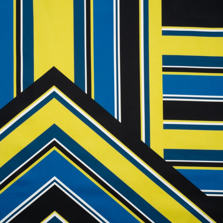 1 Yard Yellow Royal Blue and Black Large-Scale Geometric Stretch Cotton Sateen Fabric