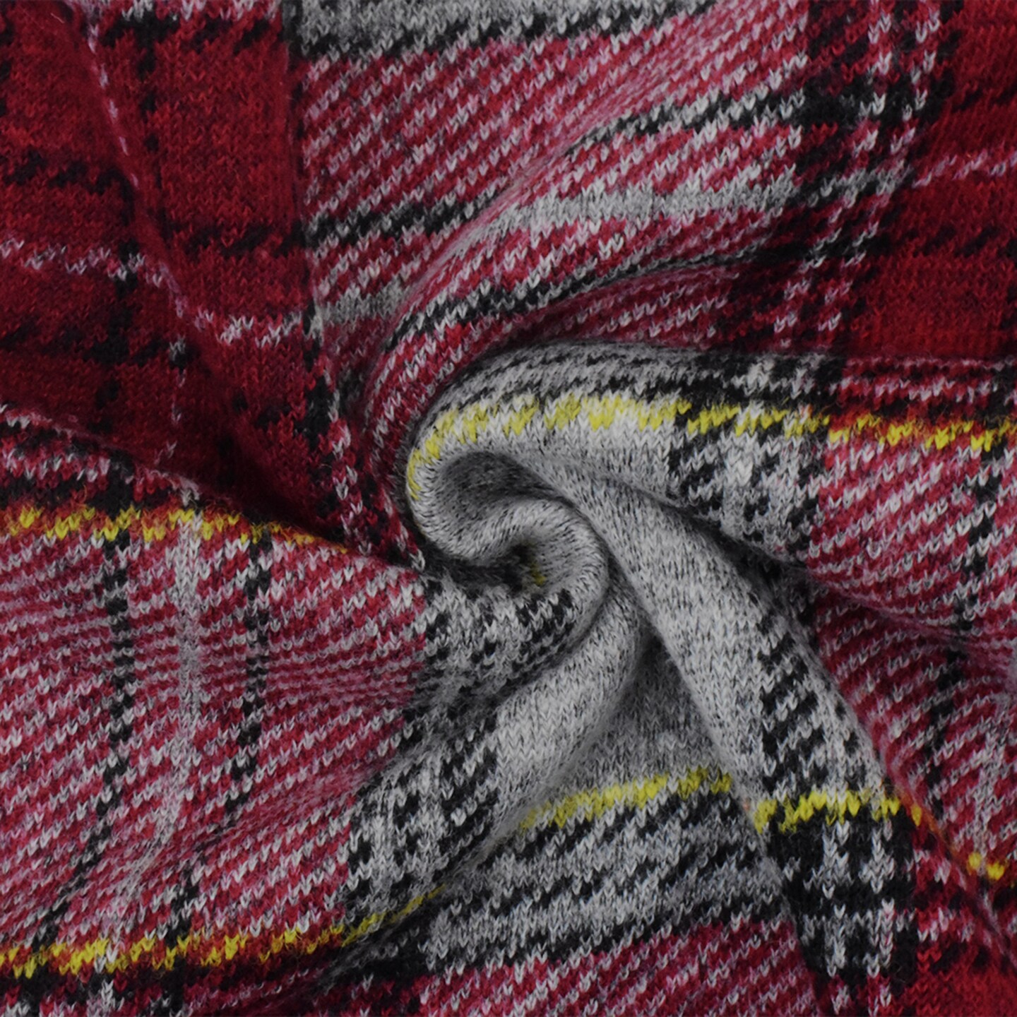 Red-Black-Multi Famous Designer Brushed Back Plaid Knit Jacketing Fabric By the Yard