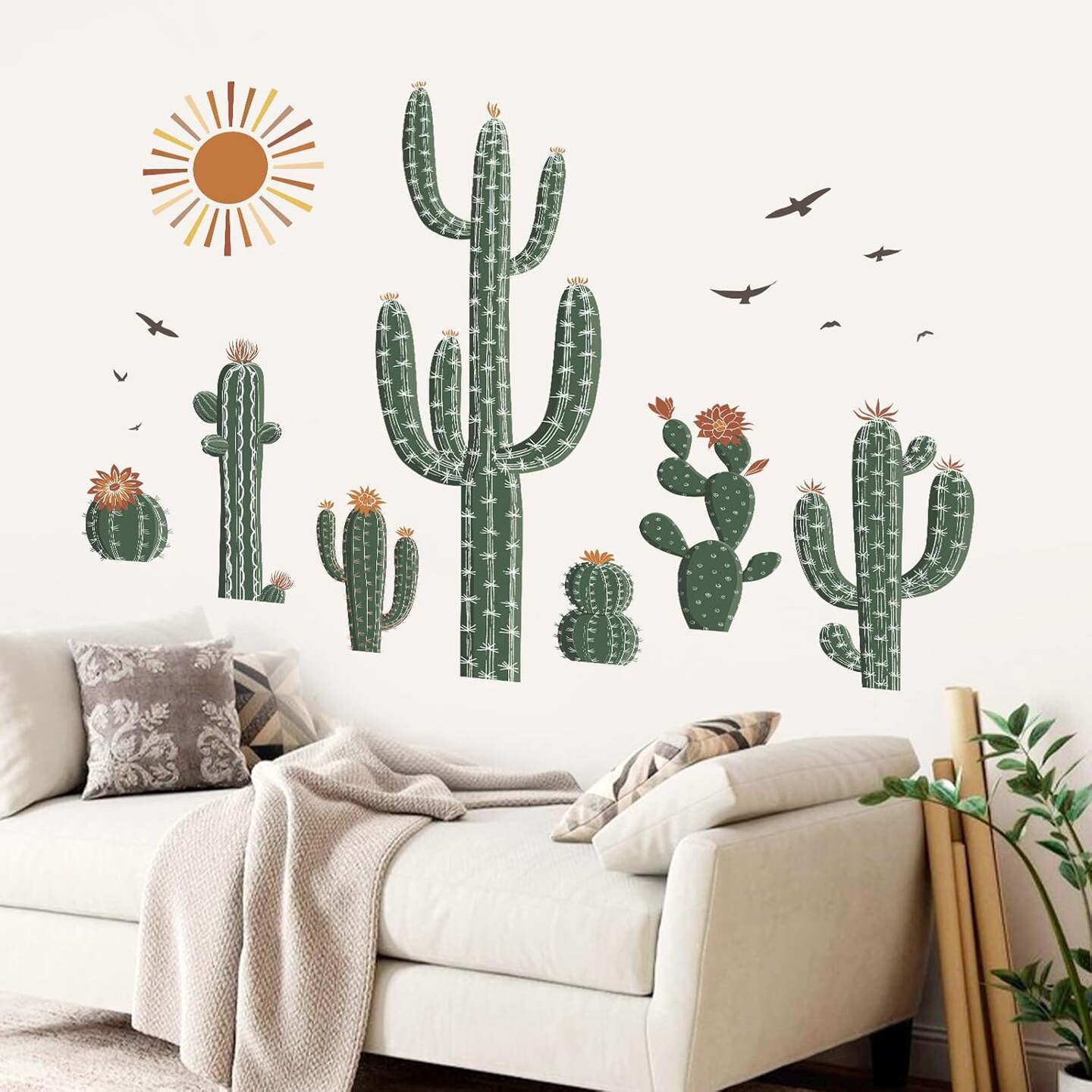 Boho Cactus Wall Art Decals Tropical Cacti Green Plants(Multicolor)
