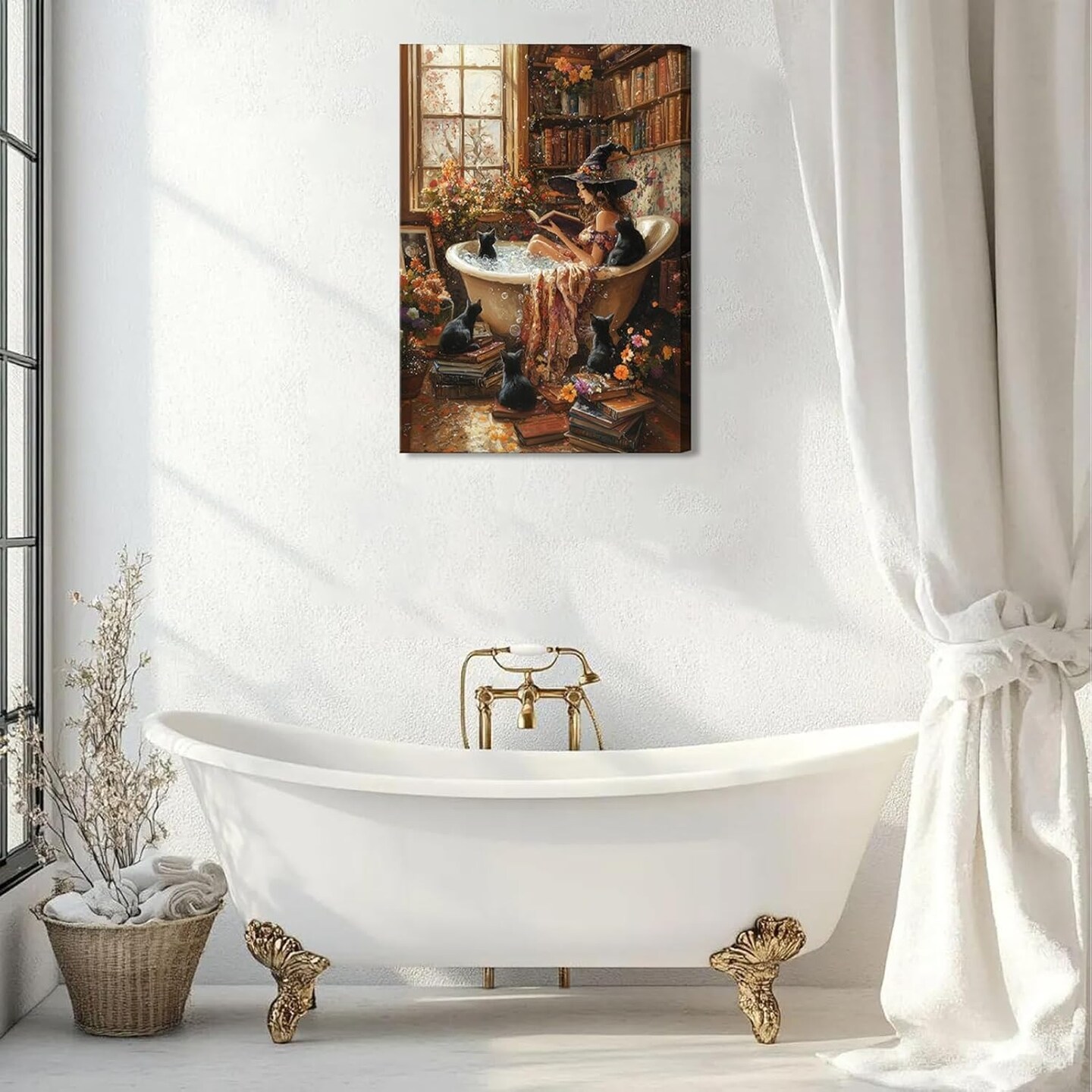 Halloween Witch Black Cat Wall Art Canvas - 16L"x12W" (Witch)