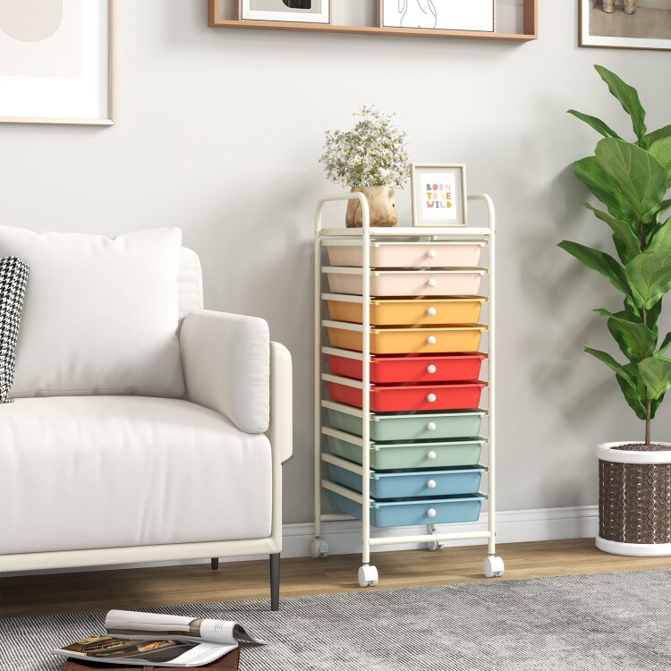 Steel Storage Cart Organizer with Drawers and Wheels
