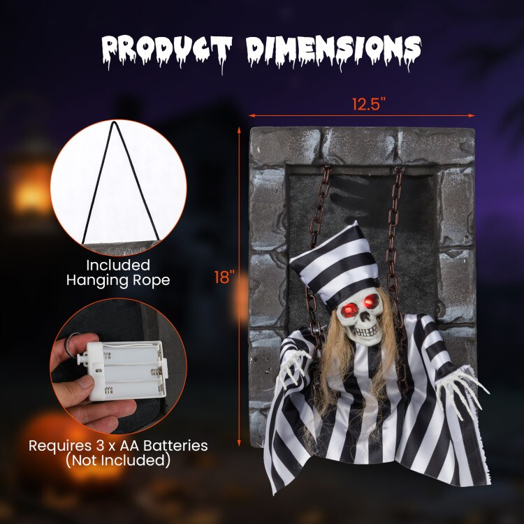 18" Animated Halloween Decoration Creepy Chained Prisoner with Red Eyes and Sound Activation