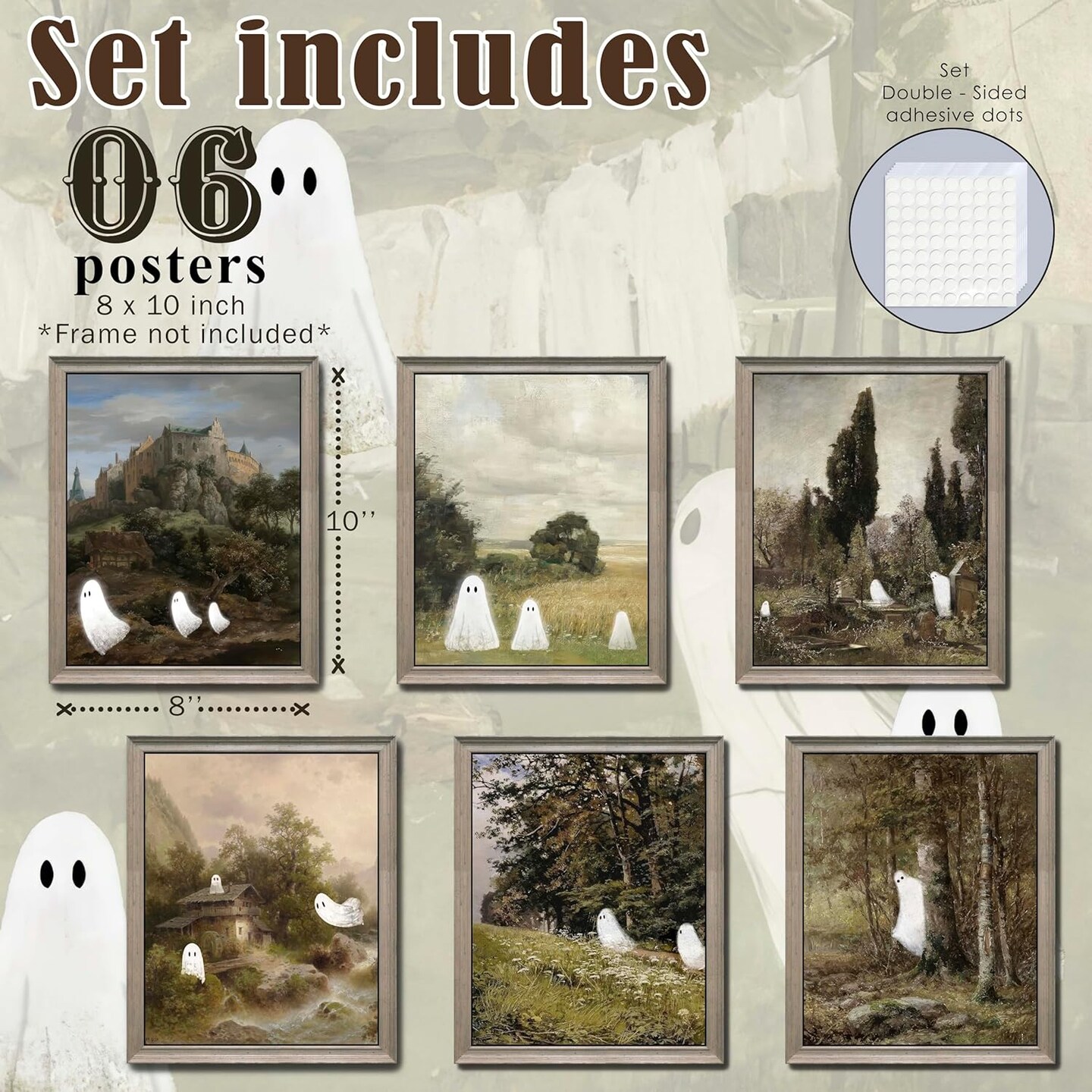 6 Pcs Halloween Wall Art Prints - 8x10 Inch, Unframed (Ghost)