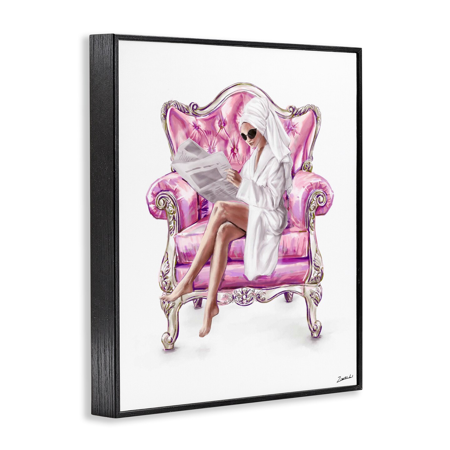 Stupell Industries Trendy Female in Pink Chair Framed Giclee, design by Ziwei Li