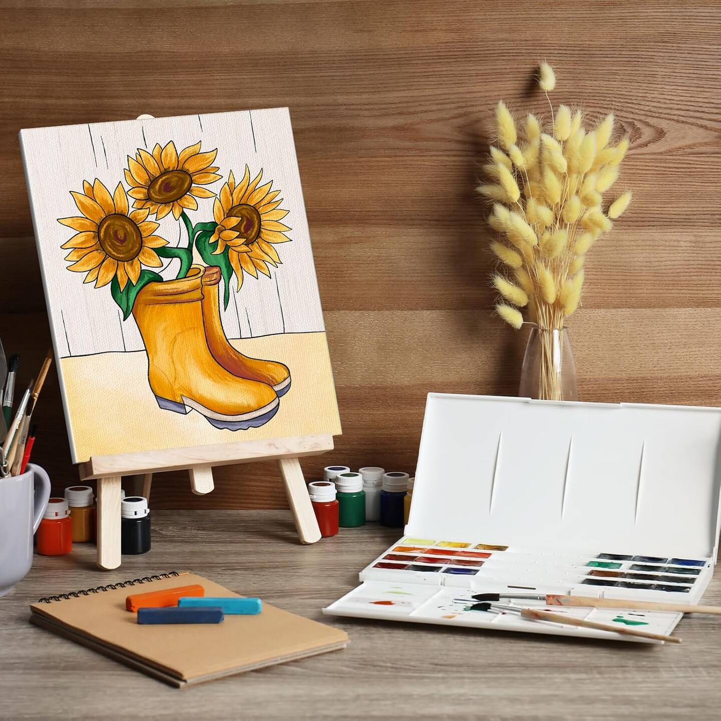6 Pack Summer Sunflower Pre Drawn Canvas - 8x10 Inches