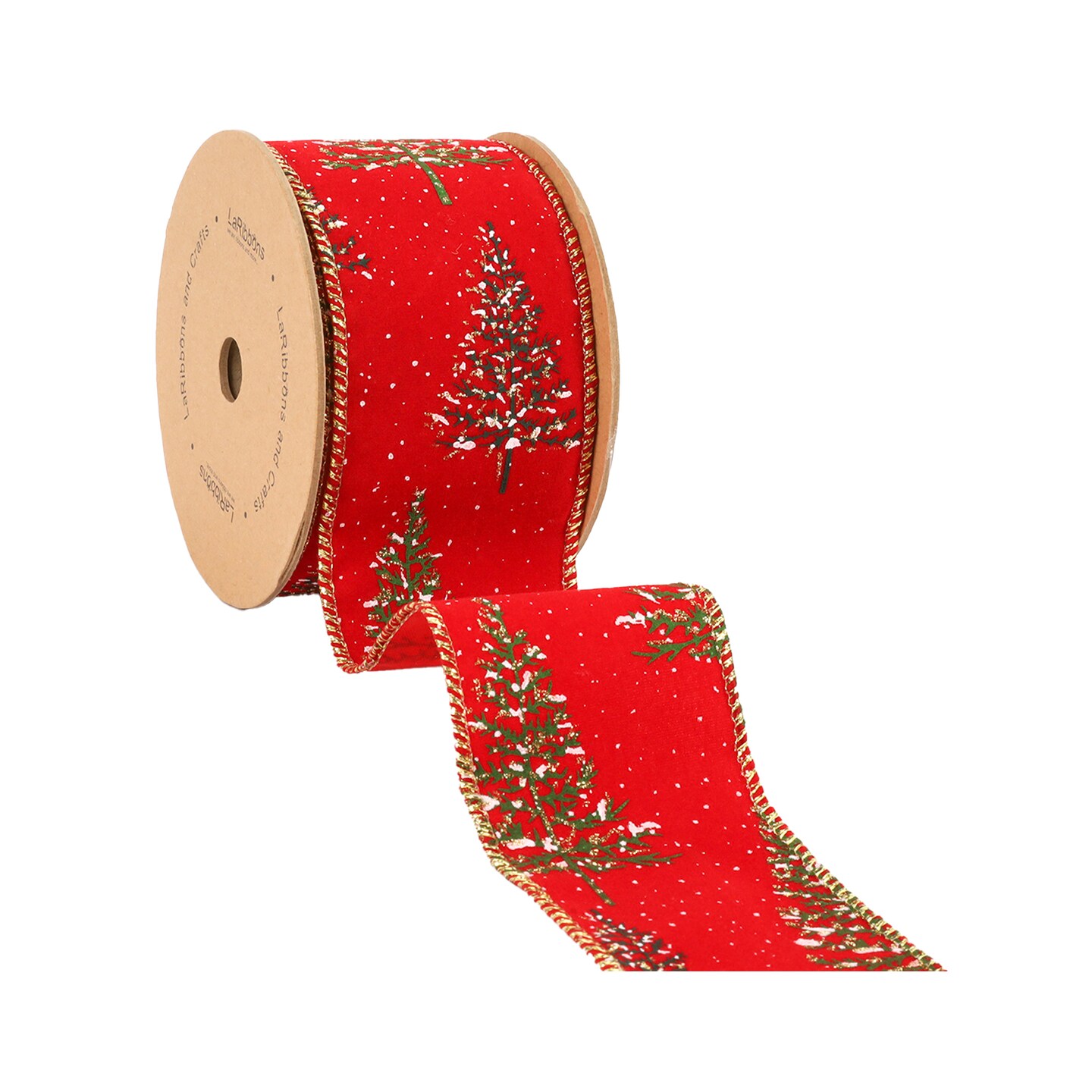 LaRibbons 2 1/2" Wired Ribbon | "Snowy Trees" Red/Multi | 10 Yard Roll