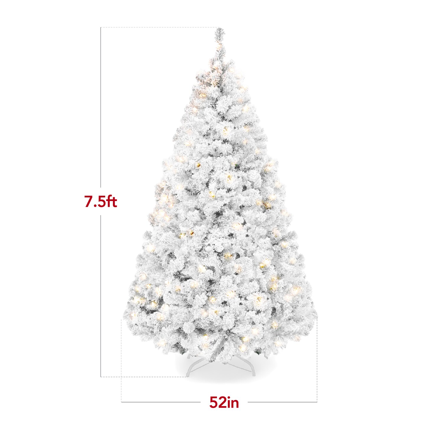 Best Choice Products Pre-Lit White Christmas Pine Tree w/ Flocked Branches, Warm-White Lights