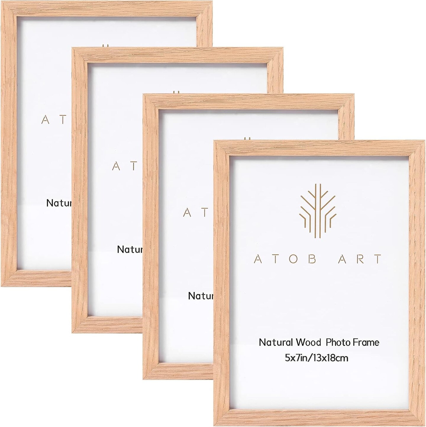 Set of 4 - 5x7 Picture Frame Made of Solid OAK Wood Covered by Real Glass(Natural Wood Color)6"L x 5"W