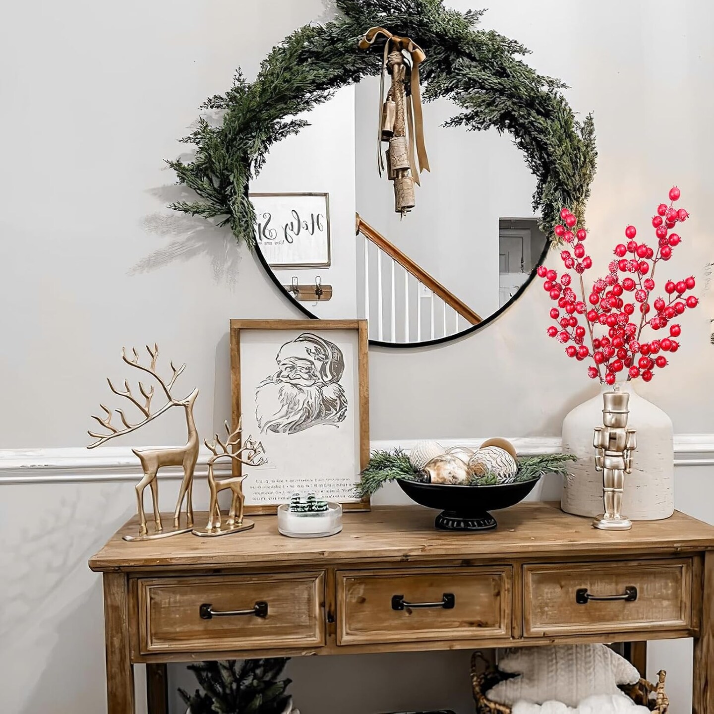 Red Berry Stems Sprays Snowy Christmas Red Berries Picks(red)