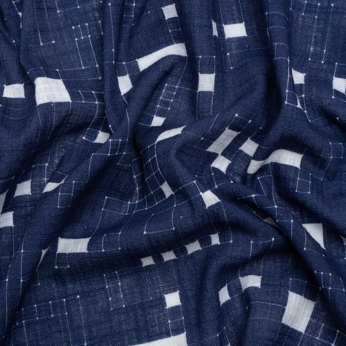 1 Yard Navy Geometric Squares Slubbed Gauzy Cotton Woven Fabric 57 inch Width