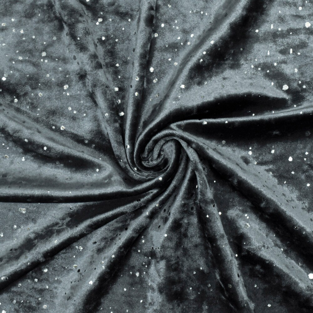 Galaxy Blue-Silver Drip Dot Pattern Printed Stretch Velvet Knit Fabric By the Yard