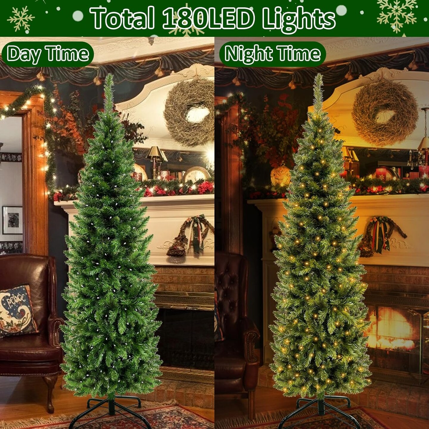5 Ft Pencil Artificial Christmas Tree(Spruce Green)18&#x22;D x 18&#x22;W x 60&#x22;H