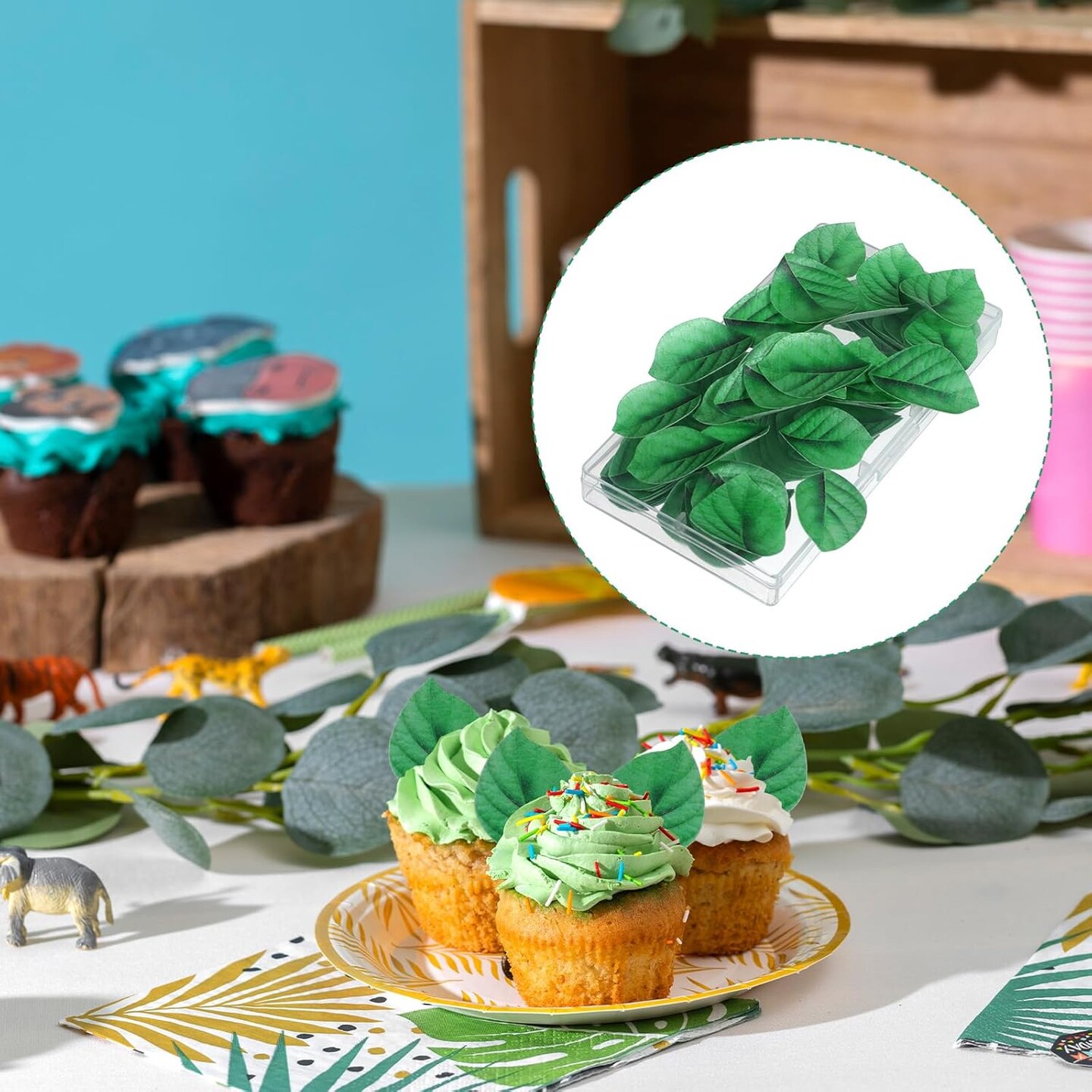 100Pcs Edible Leaves Cupcake Toppers, Green Leaf Cake Toppers