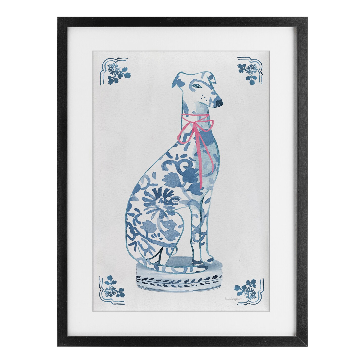 Stupell Industries Chinoiserie Dog Statue Framed Print Under Glass, design by Mercedes Lopez Charro