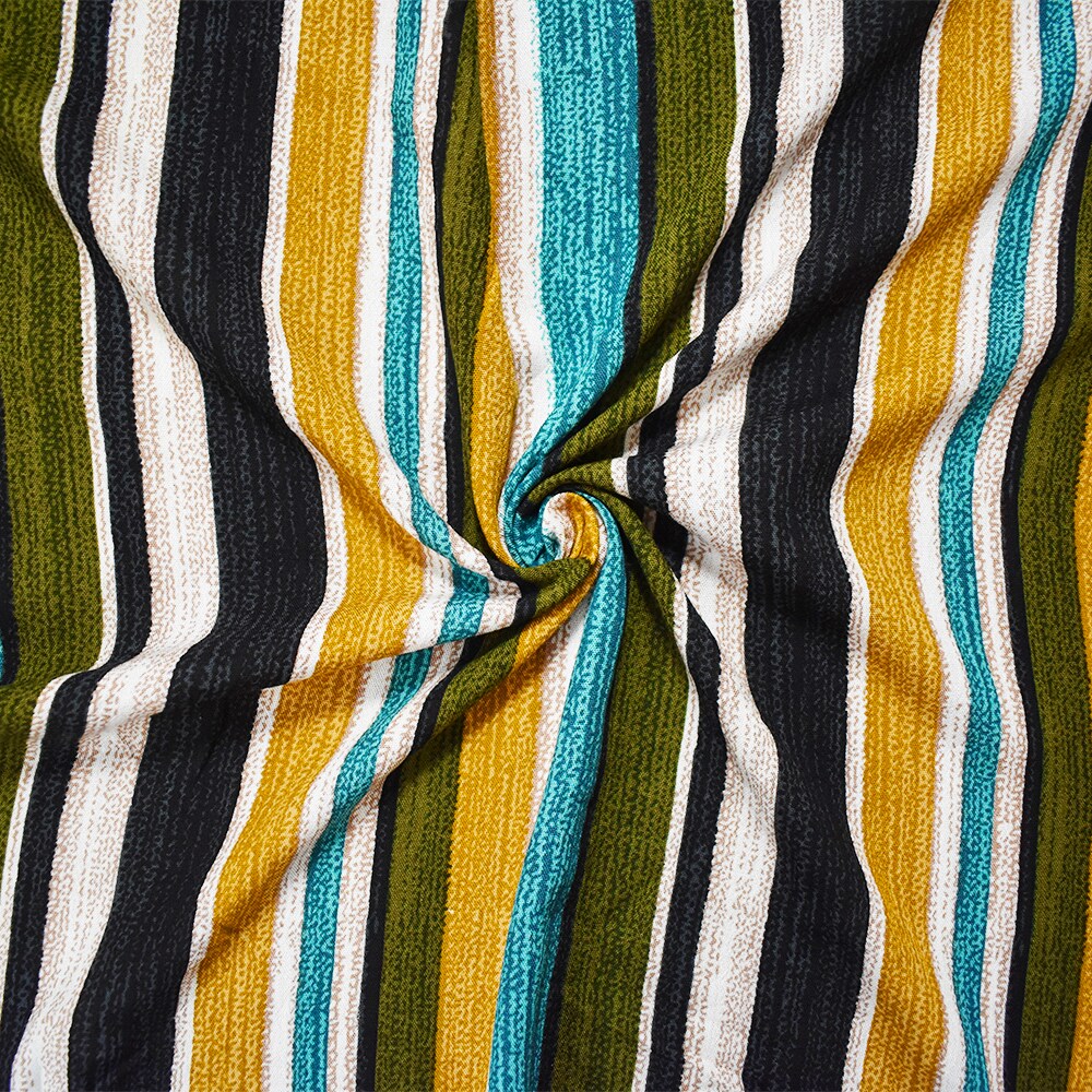 Teal-Dijon-Multi Cotton Stripe Printed Gauze Woven Fabric By the Yard